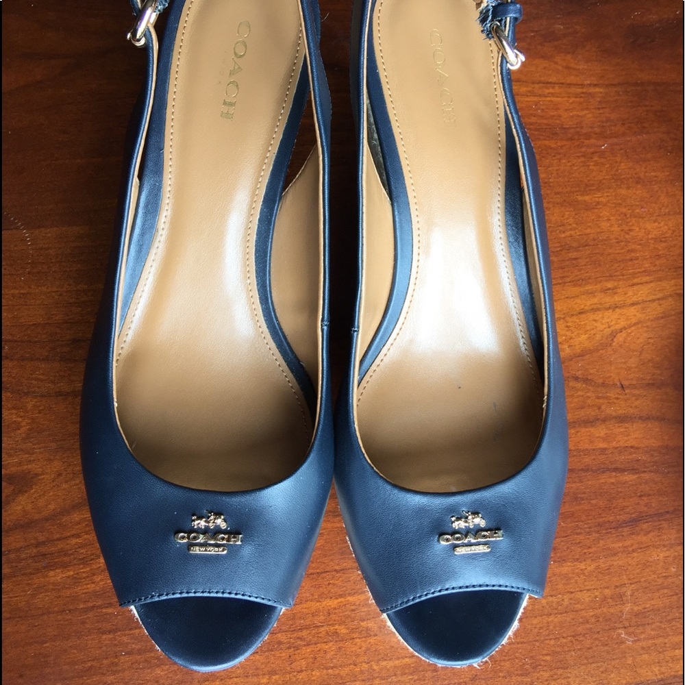 Coach Navy Platform Sandals Ferry Semi Matte Calf